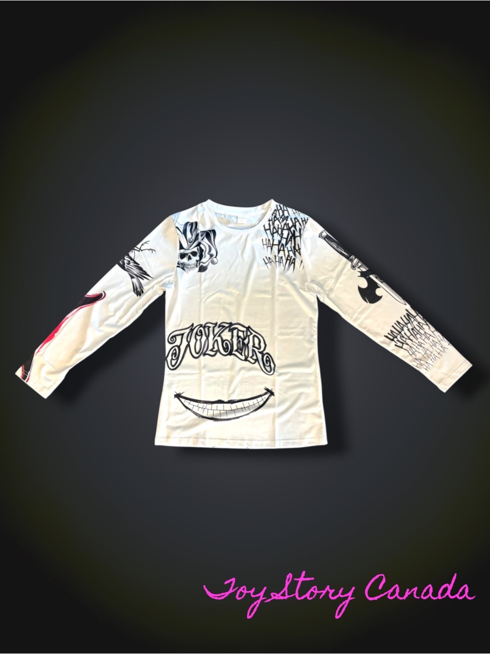 White 'Joker' Graphic Long Sleeve Shirt - Large (fits like a M/S)